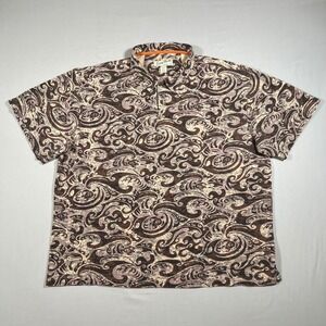 Crazy Shirts Hawaiian Polo Shirt Mens 2XL Brown Swirl Wave Print Cotton Surf
